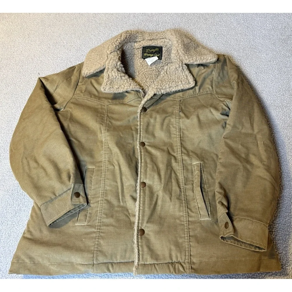 Vintage 80s Wrangler Wrange Coat Corduroy Sherpa Lined Men Large Tan Western USA